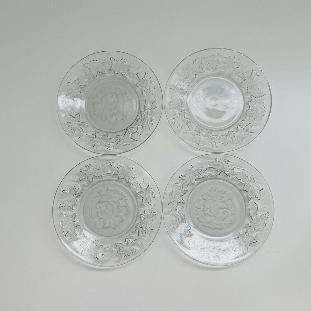 PRINCESS HOUSE Fantasia Clear Pressed Glass Poinsettia Appetizer Plates Set of 4